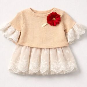 Rare Editions peach and ivory lace sweater with floral appliqué size 6-9 months